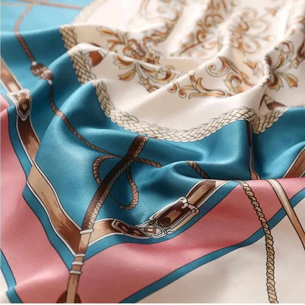 Pink and blue chain Silky Scarf
